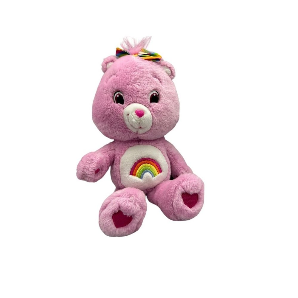 Care‎ Bears Cheer Bear Pink Plush 2008 14" Rainbow Stuffed Animal made by TCFC